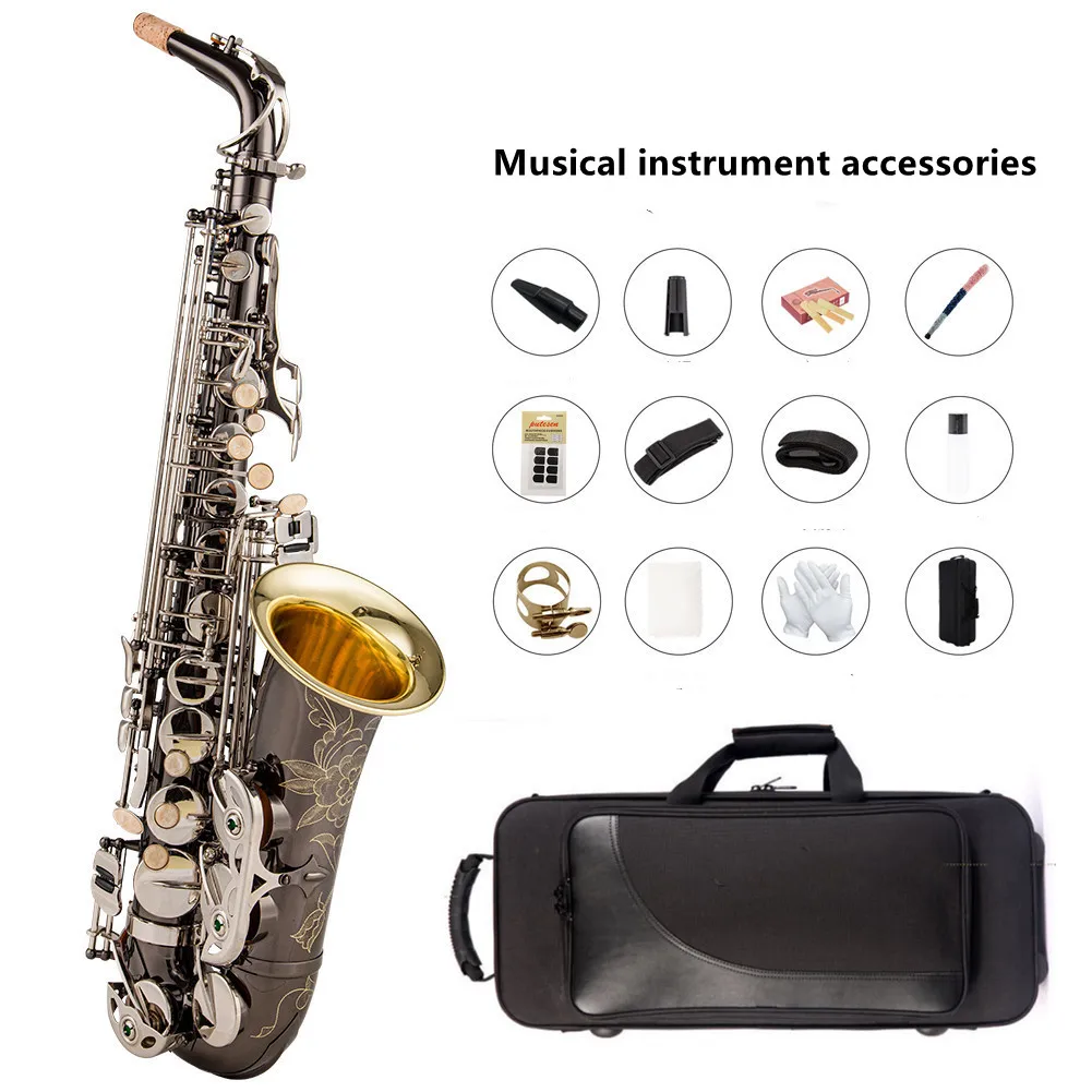 Alto and Tenor Saxophone E-Flat Black Nickel Gold Bell Sax Mouthpiece Silver Key Reed Neck Musical Instrument Accessories