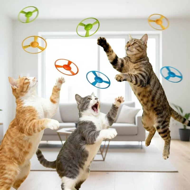 Lustiges Katzenspielzeug, interaktives Katzen-Trainingsspielzeug für Kätzchen, Mini-Frisbee-Schießpistole, Jagdspiele, Katzenspielzeug, Haustierbedarf – Detail 5