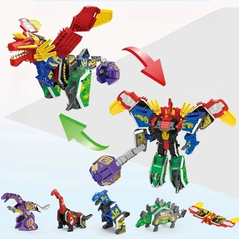 2025 جديد 5 في 1 مزيج تحويل روبوت ديناصور بطاقة لعبة عمل الشكل التحول نموذج ألعاب أطفال هدية الطفل