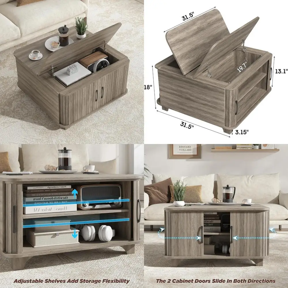 

Farmhouse Style Lift Top Coffee Table with Storage and Hidden Compartments for Living Room