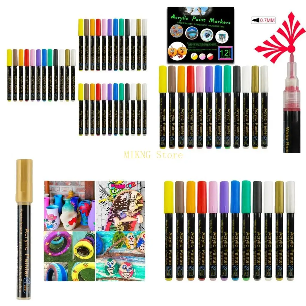 

0.7/3mm Acrylic Paint Pen 12/36 Color Acrylic Paint Markers Graffiti Pen Journal Pen for Crafts Rock Painting Glass best sale