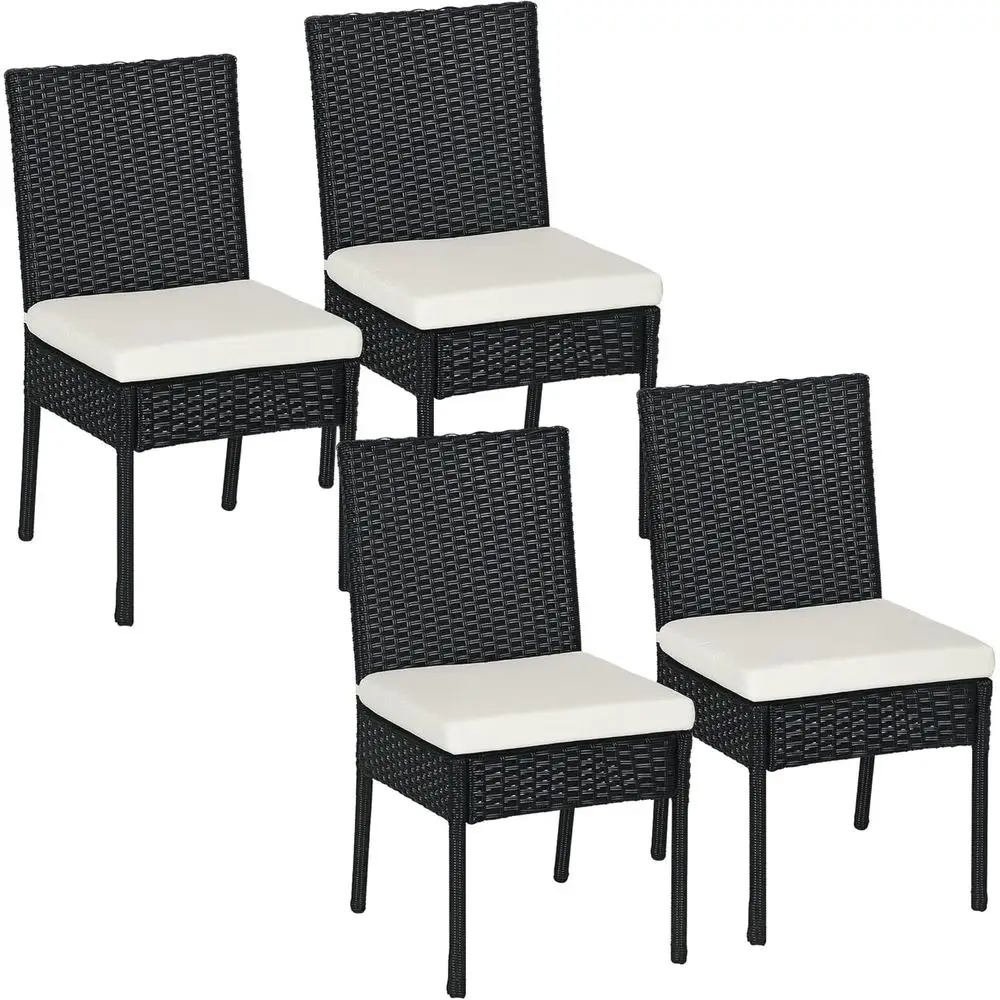 

Black Rattan Outdoor Dining Chairs with Cushions for Patio, Deck, and Garden