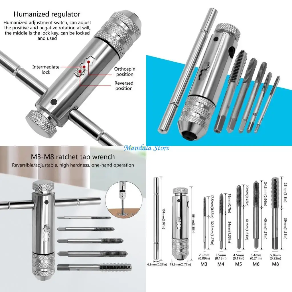 

U2JC Adjustable T-Handle Ratcheting Tap Wrench Tap Screw Holder Thread Mechanical