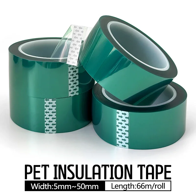 High Temperature Resistant Green PET Film Tape width 3~50mm 66M/Roll PCB SMT Plating Shield Insulation Protection