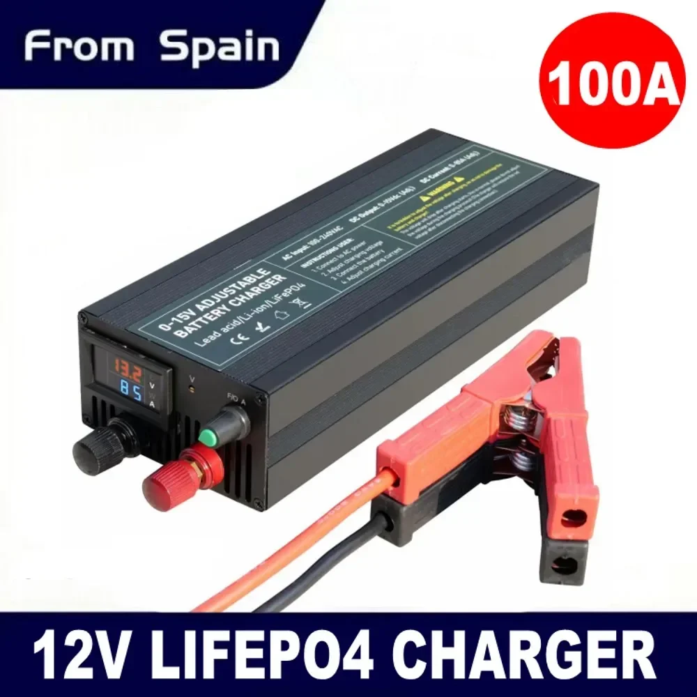 12V 60A LiFePo4 Charger LiFePo 4 Battery Charger 0-15V Output Adjustable Quick Fast Charger for 100Ah-300Ah LiFePo4 Battery