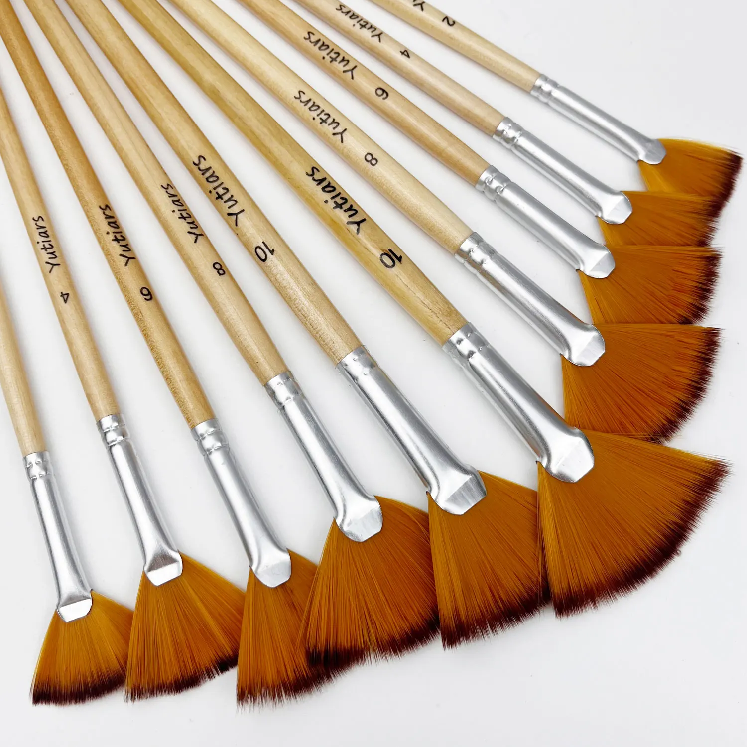 

5/10pcs Fan Paint Brush Set Soft Nylon Bristles Wooden Handles for Acrylic, Watercolor, Oil & Gouache Painting