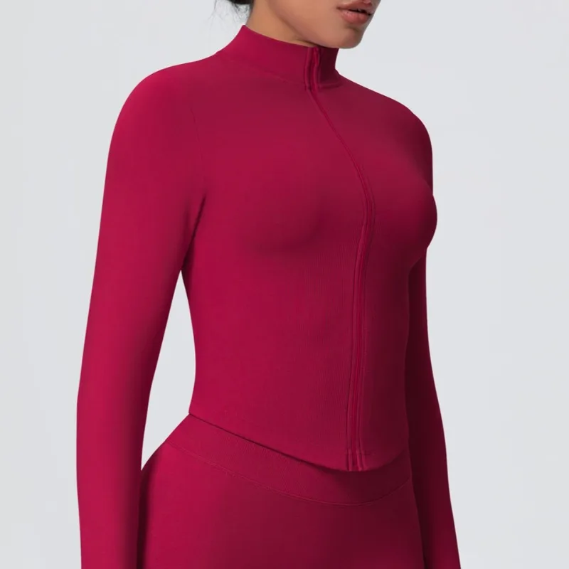 

Seamless Women's Stand Collar Zipper Long Sleeve Yoga Jacket Slim Fit Quick-Dry Outdoor Running Fitness Sport Top