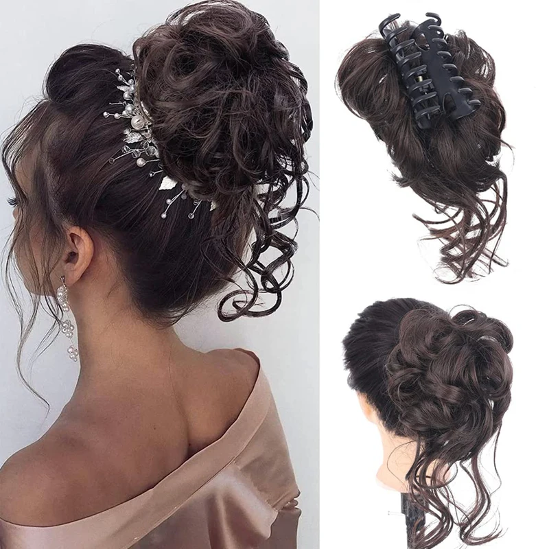 

Synthetic Messy Curly Claw Hair Bun Chignon Clip In Hair Extensions Scrunchy Fake False Hair With Tail Hairpieces for Women