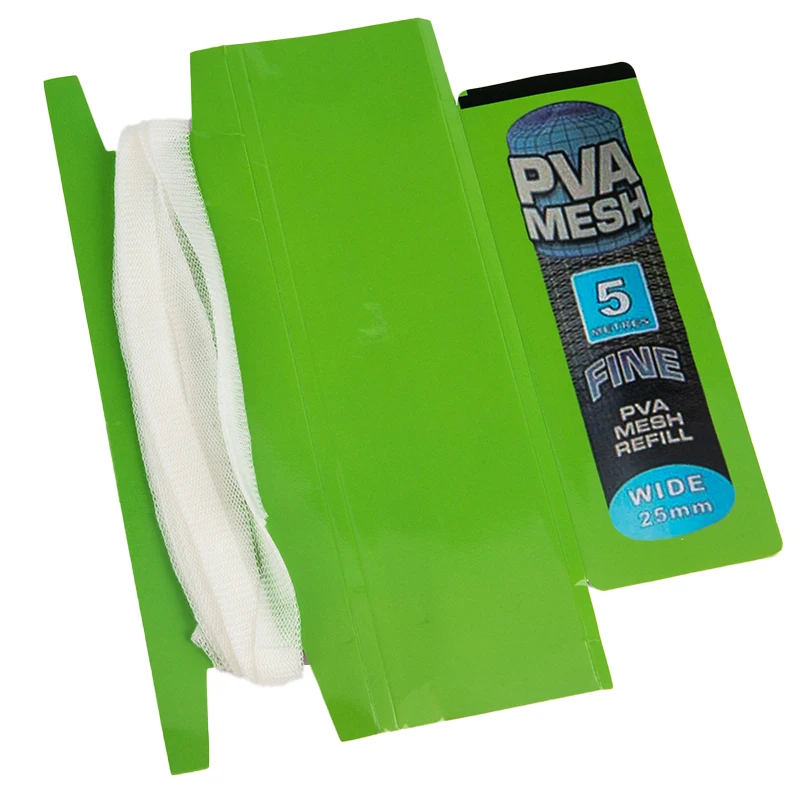Malla PVA de alta calidad, alimentador de pesca de carpa, trampa, bolsa de cebo, redes solubles en agua para el nido, herramientas de accesorios de pesca, 5M, 25mm, 37mm, 1 unidad