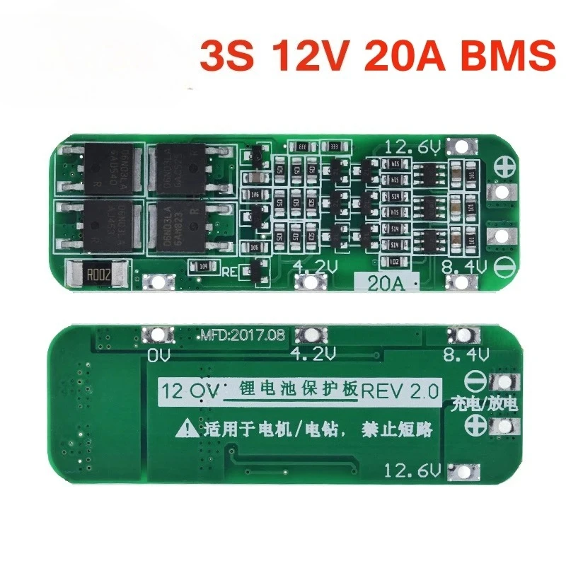 

Плата защиты BMS 3S 20A для литий-ионных аккумуляторов 18650, зарядное устройство PCB для дрели, 12.6В, модуль LiPo, 64x20x3.4мм