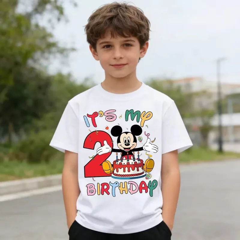 Minnie Mouse Disney T-shirt Kids Number T-shirts Cute Cartoon Base Tee White Pink Summer Soft Short-Sleeve Clothes Birthday Gift