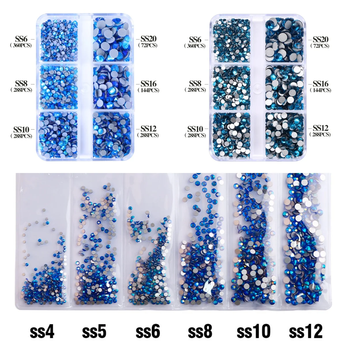 

Mix Size Blue Series Glass Rhinestones Hotfix&Glue On Crystal Glitter DIY Nail Art Crystal For Garment Wedding Dress Decoration