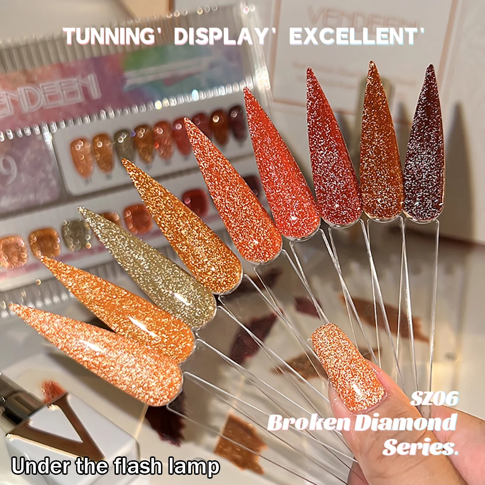 Vendeeni TPO FREE 9 Farben/Set Orange Glitzer Gebrochener Diamant Gel-Nagellack Herbst-Ahornblatt UV-LED-Gel-Lack mit Display – Detail 13