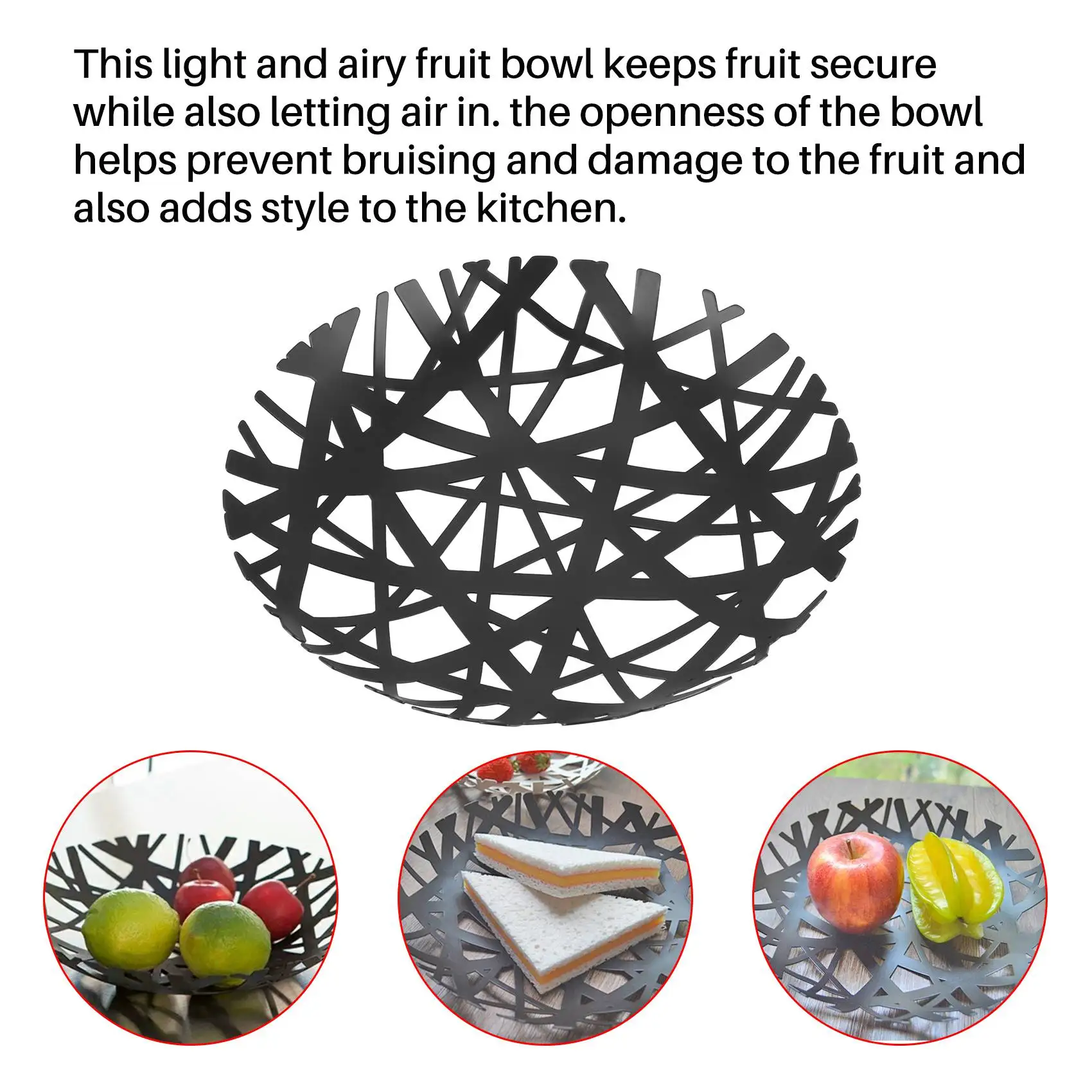 2498 Tower Fruit Bowl - Modern Kitchen Counter Basket Holder,Black SQ