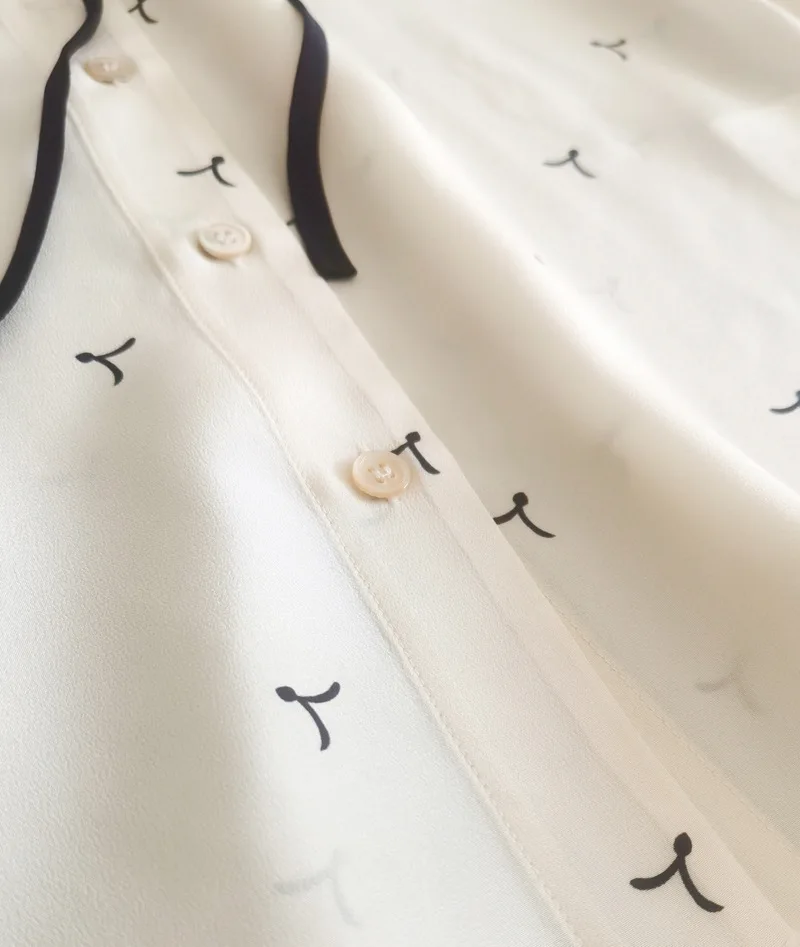 Birdtree 100%Real Silk Women Lace-up Shirt Bow Collar Vintage Print Long Sleeve Commute Blouse Office Lady 2024 Spring T41115QM