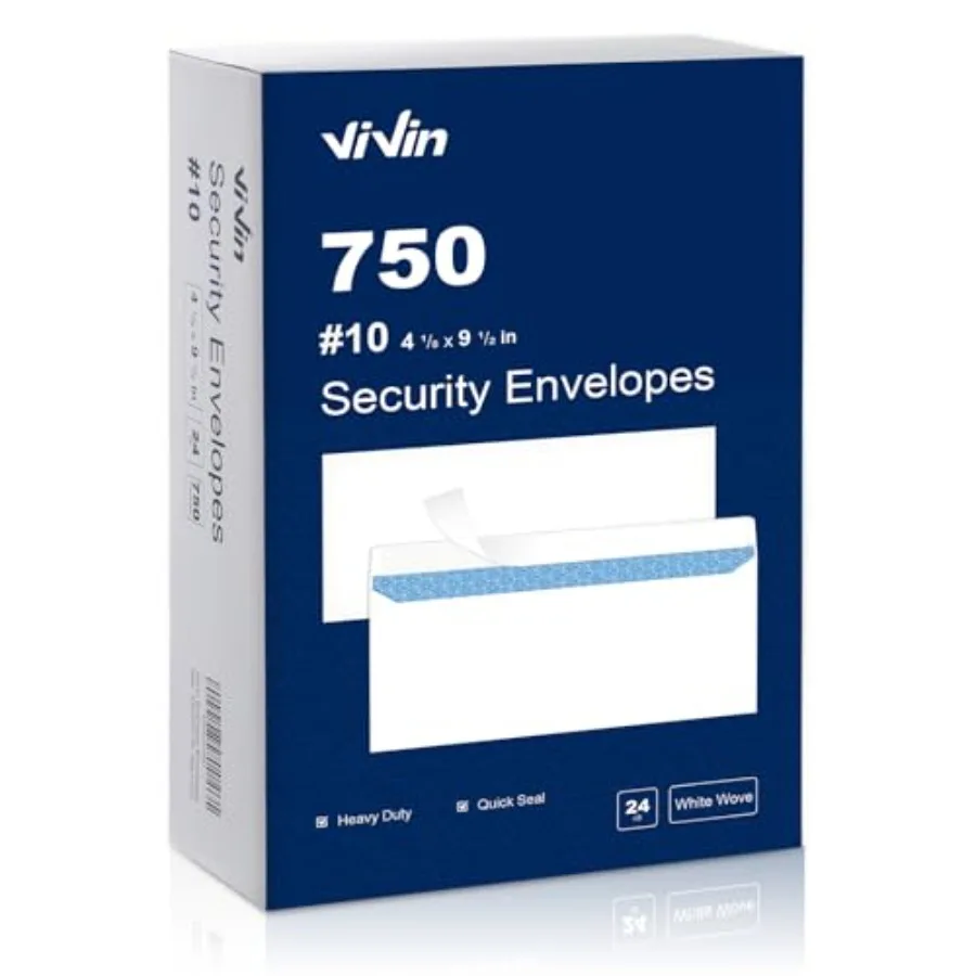 

# 10 самоклеящихся конвертов для конфиденциальных документов, для дома и офиса, 4-1/8 x 9-1/2 дюйма, без окна, 24 фунта, белые