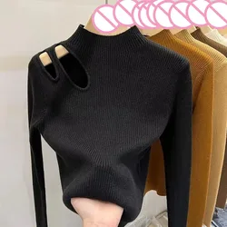 2023 Women's Clothing Early Autumn Long sleeved Shoulder T-shirt Neck Knit Bottom Shirt Slim Fit Top Pullovers Jumpers Sweaters
