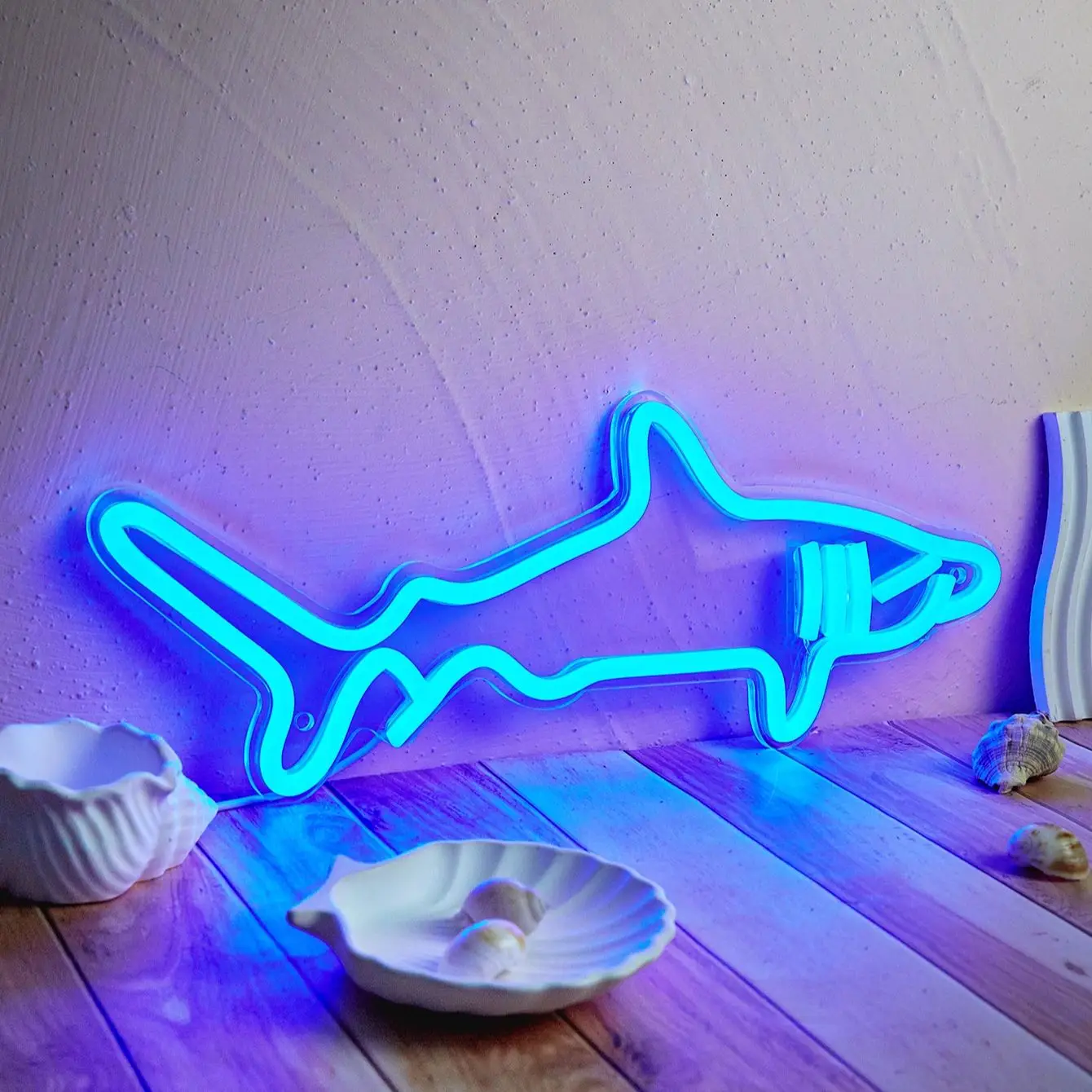 Chi-buy LED 네온 상어 USB 전원 네온 사인 야간 조명 3D 벽 예술 침실 룸 장식 램프 표지판 생일 선물
