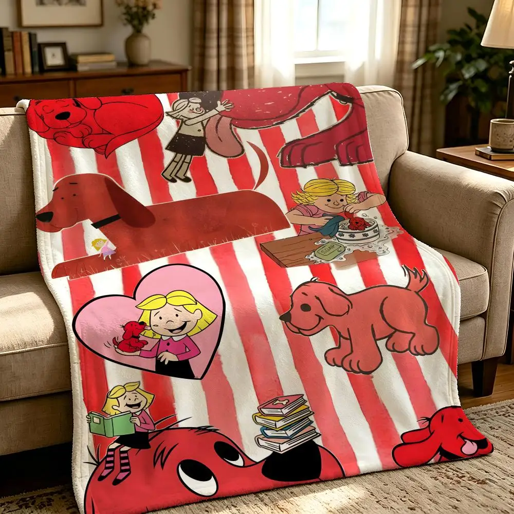 cartoon C-Clifford the Big Red Dog-g Throw Thick Comfort Flannel Quilt, Multi-scene Use Indoor Outdoor Daily Nap view 2