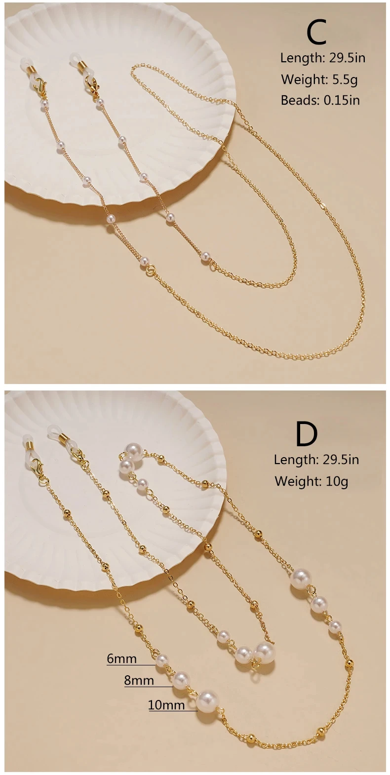 2022 neue Perlen Sonnenbrillen Ketten Gold Stern Brillen Ketten Frauen Sonnenbrillen Halter Halskette Brillen halter Zubehör – Detail 5