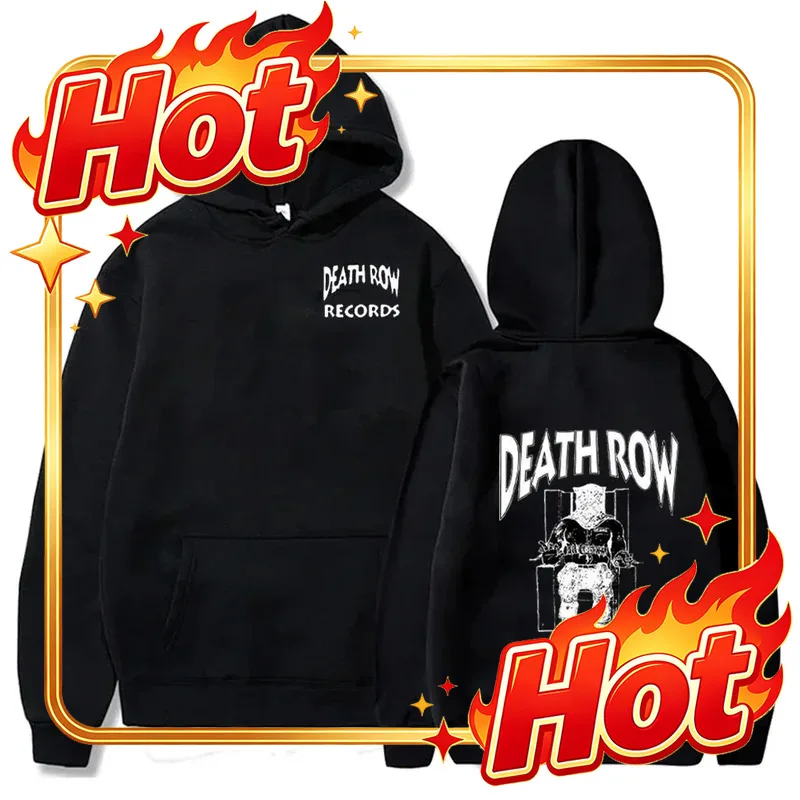 Custom Death Row Inmate Record Print Hip-hop Street Cool Men Hooded Sweatshirt Autumn Winter Daily Outdoor Casual Loose