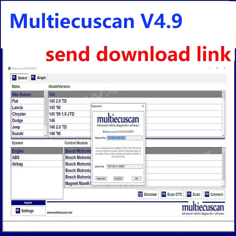 Multiecuscan V4.9 OBD II Program do Diagnostyki Samochodowej dla Fiat Chrysler Dodge Jeep Suzuki Współpracuje z Skanerem Pojazdów ELM327