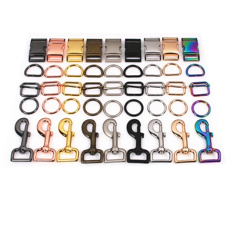 

Good Quality Stocked Pet Collar Hardware Customized Color Strong Quick Release Side Buckle Dog Clip Hooks Metal Rings For Collar