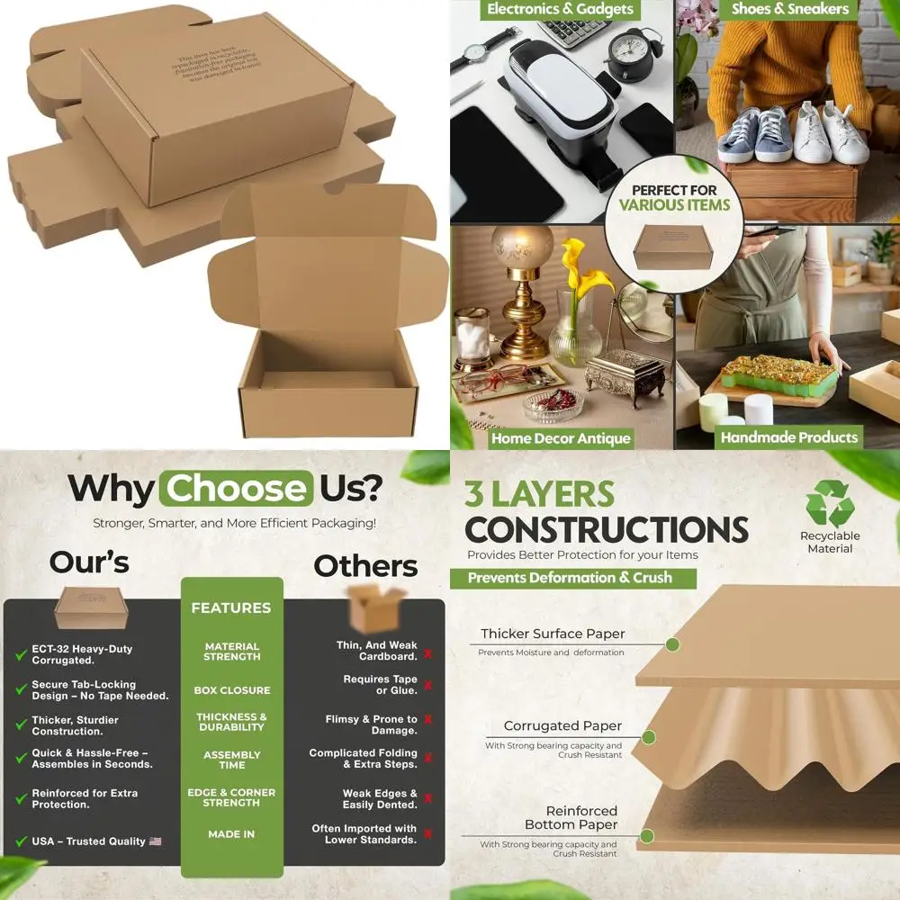 

Large Cardboard Shoe Boxes (15 Pack) - 14.625x9.5x5.125 Inches | Heavy Duty with Self-Locking Lid - Ideal for Storage and Gift P