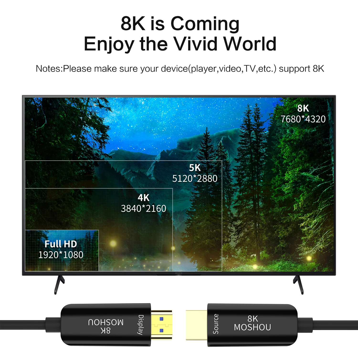 MOSHOU 8K Optical Fiber HDMI 2.1 Cable 8K 60Hz 4K 120Hz 48Gbps Ultra High Speed Dynamic HDR HDCP 2.2 & 2.3 eARC for PS5 RTX4080