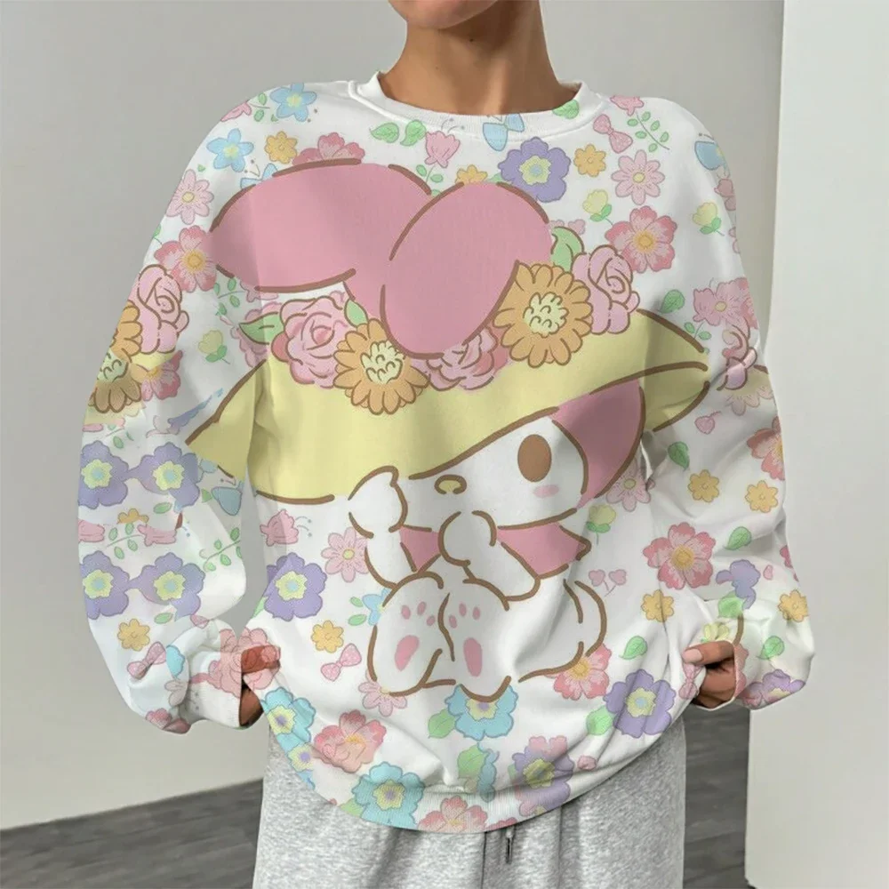 Vintage HELLO KITTY Print Crewneck Pullovers Harajuku Hoodie Wanita Musim Gugur Sweatshirt kawaii HELLO KITTY Sweatshirts