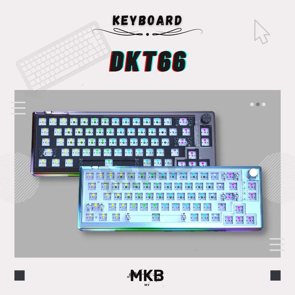 

[READY STOCK] DKT66 Keyboard Kit 65% Hot-Swap Custom RGB Tri-Mode 2.4Ghz Bluetooth TypeC Knob Silicon Dampener