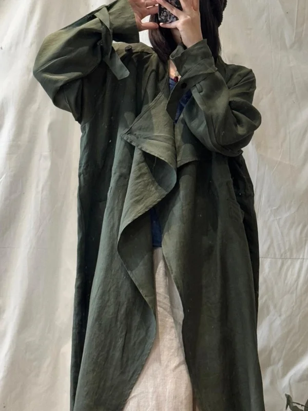 Casual Long-Length Hooded Windbreaker Korean Style Women's Spring Fashion Outerwear Drawstring Collar Loose Fit Elegant