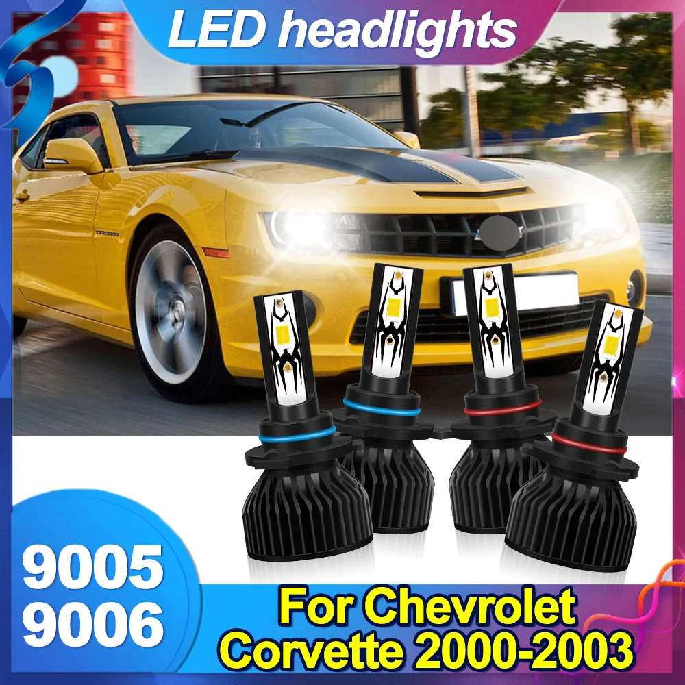 

For Chevrolet Corvette 2000-2003 9006 9005 LED Headlight KIT Combo Bulbs 6000K High Low Beam Super Bright White 20000LM Headlamp