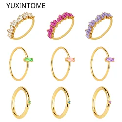 Gold/Silver Plated Delicate Square Cubic Zircon Rings For Women Girls Micro Paved Crystal Ring Fashion Jewelry Gifts