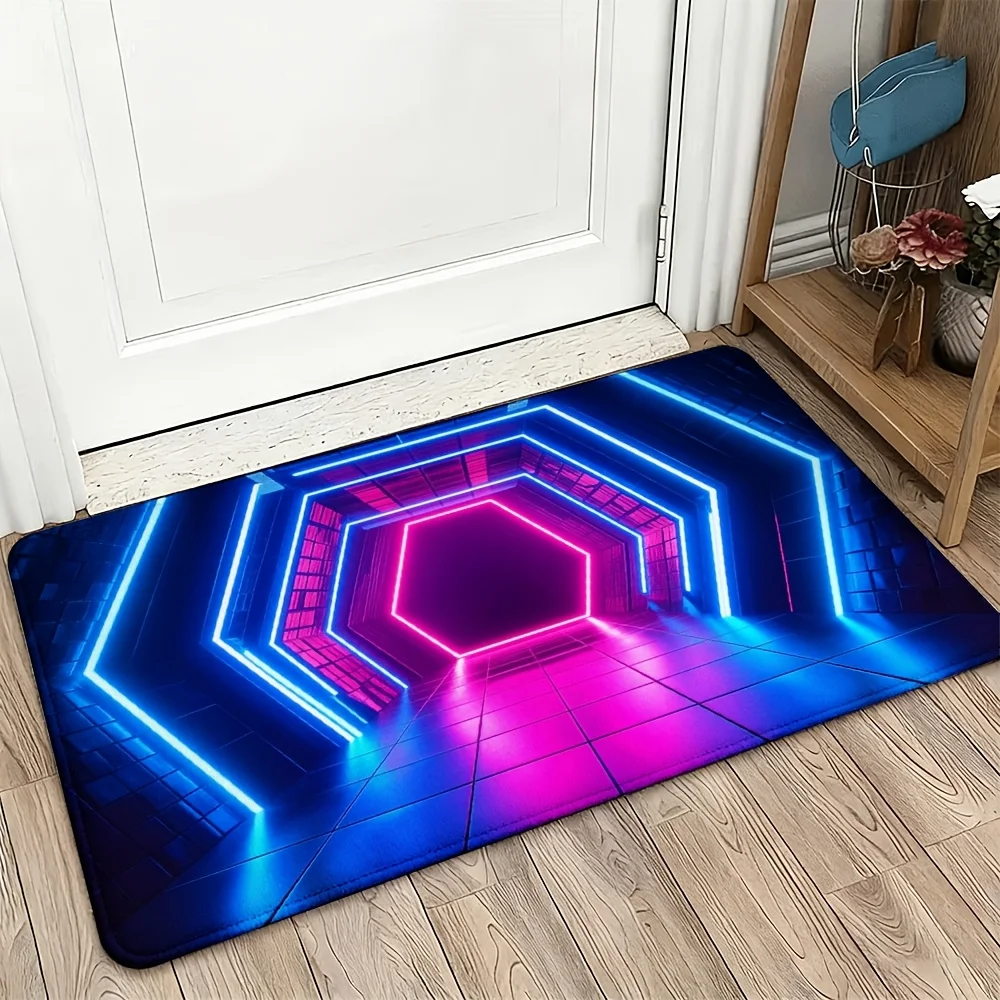 Tapis de porte à effet néon cyberpunk, tapis LED futuriste pour entrée moderne, décoration de la maison, décoration élégante, art anime