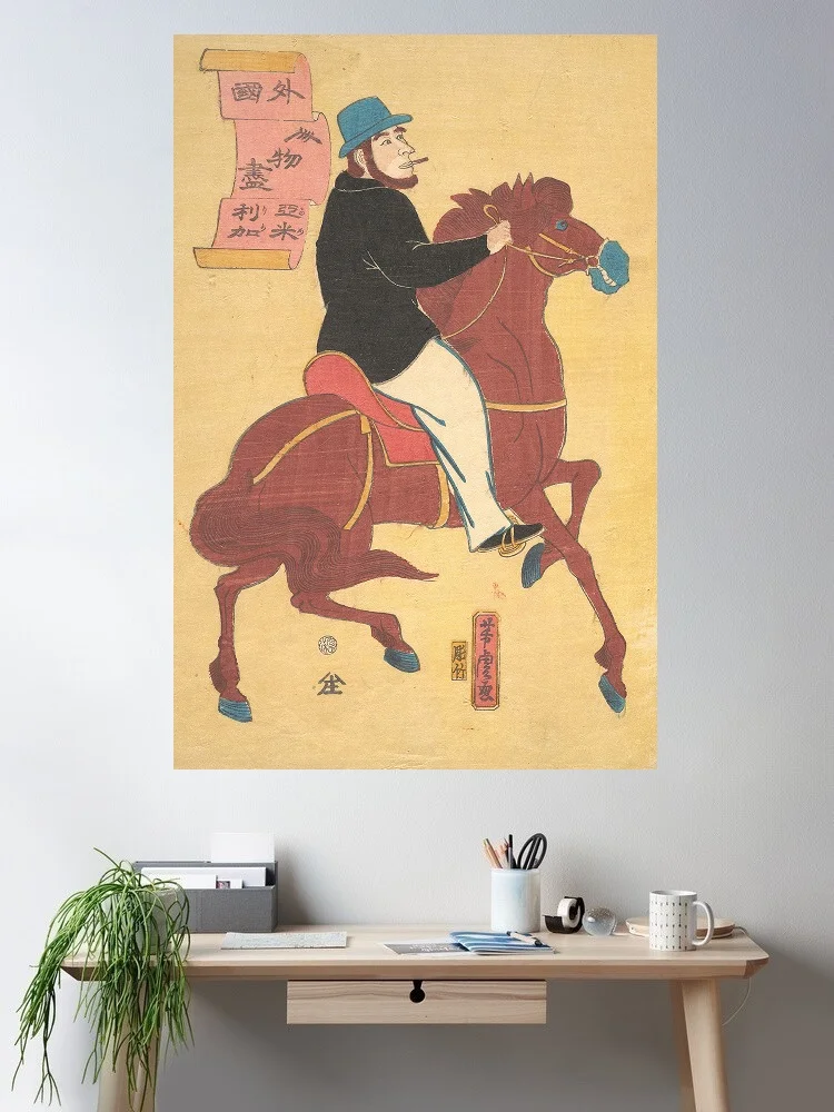 An American on Horseback Utagawa Yoshitora Japanese, Art Print Canvas Poster, Living Room Decor, Home Wall Picture