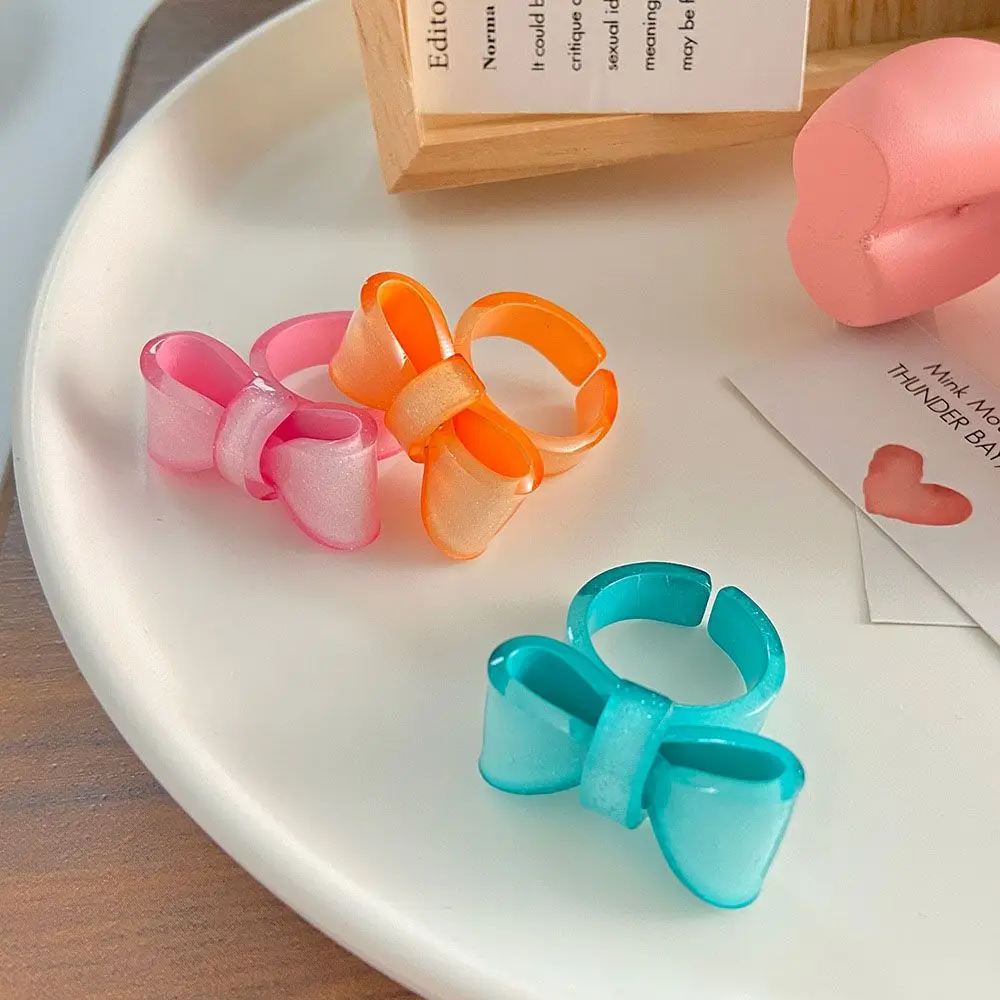 Simple Sweet Jelly Color Casual Women Open Ring Bow Ring Korean Style Ring Fashion Jewelry Finger Ring