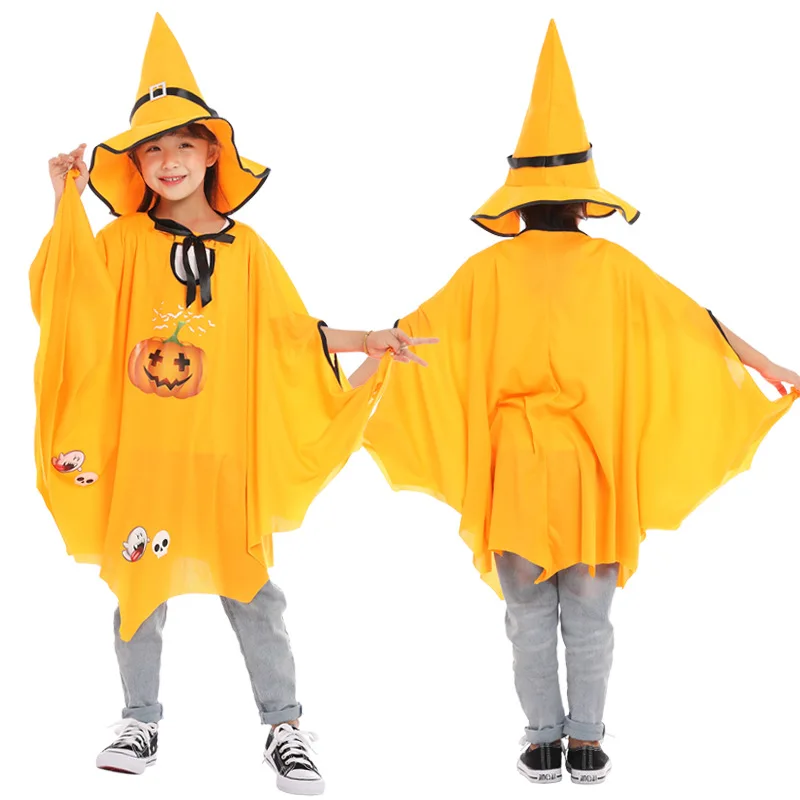 Kids Witch Pumpkin Cloak Hat Suit Cosplay Costume Boy Girl Smock Party Children Cape Pumpkin Costume Halloween Costume