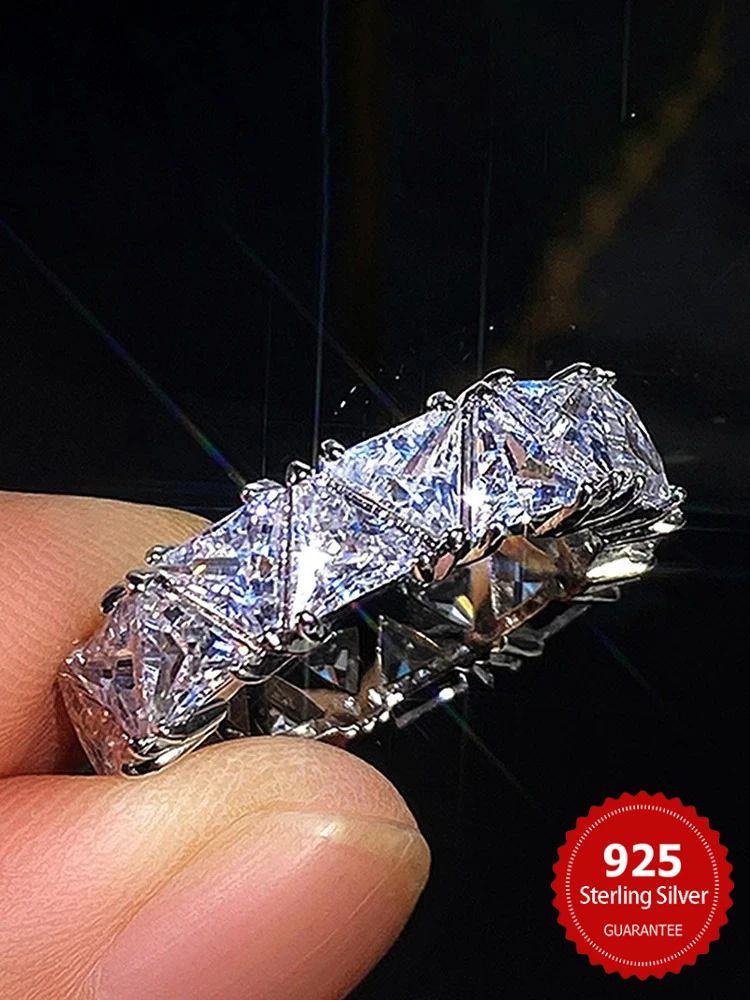

Luxury 925 Sterling Silver Ring Triangular Zircon Ring with AAA Zircon Crystal Engagement Wedding Fine Jewelry Gift for Women