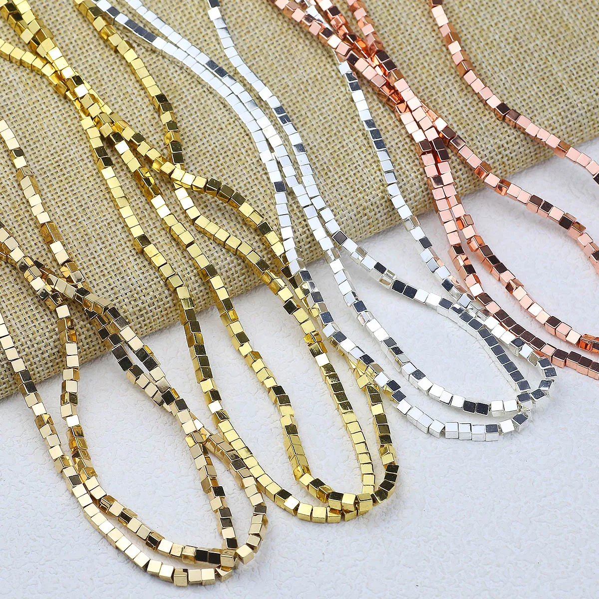 2/3mm Golden Silvery Square Hematite Natural Stone Charm Spacer Loose Beads For Handmade Jewelry Making DIY Bracelets Necklaces
