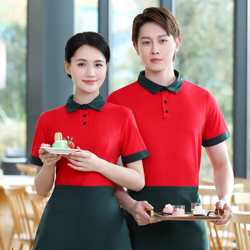 Catering Waiter Workwear Short Sleeve Women's Western Restaurant Coffee Shop Fast Food Baking Cake Shop Milk Tea Shop Spring and