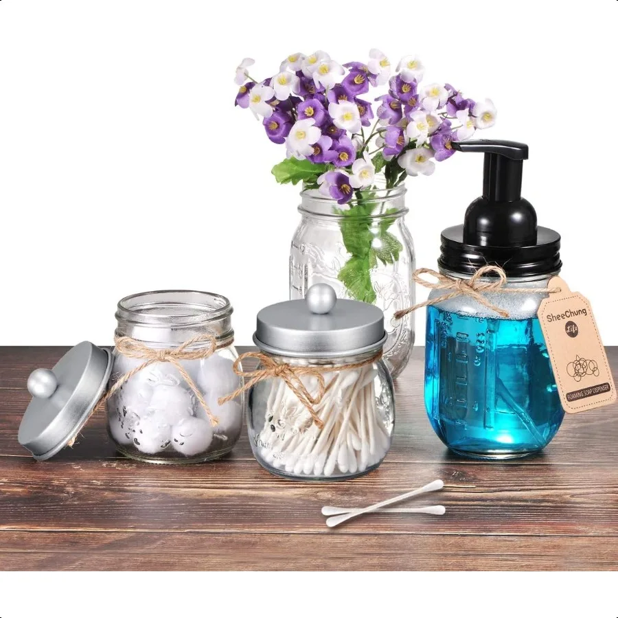 2 Pack Qtip Holder for Bathroom Cotton Swab Holders Cute Mason Jars Decor Bathroom Decor and Accories for Cotton Round Pads Bal