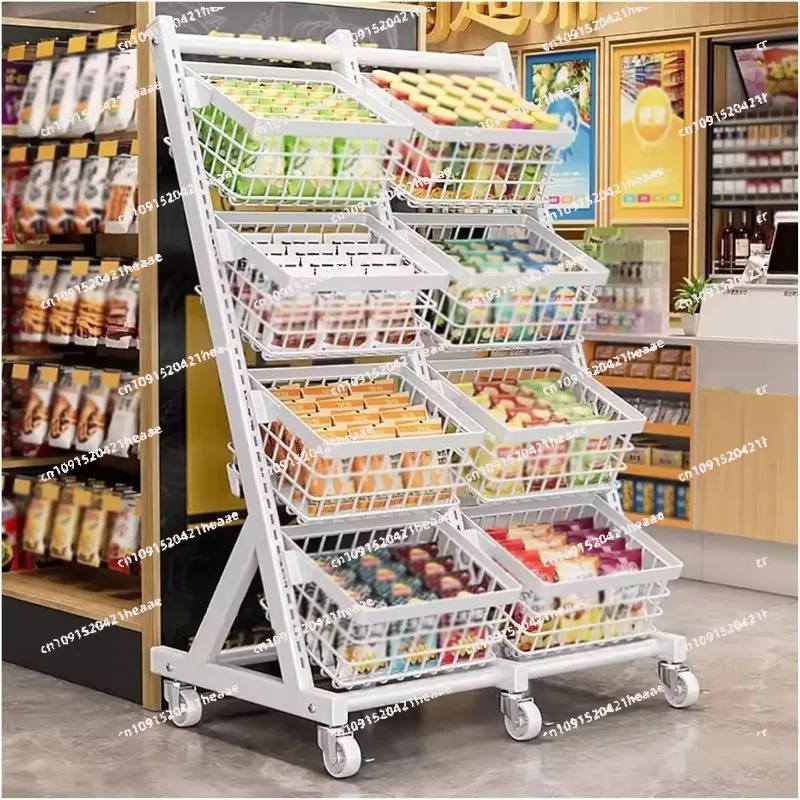 Suitable forConvenience  Store Display Shelves with Basket， Vegetable and Fruit Shelf Commercial Snack/Candy/Photo Chips Stand