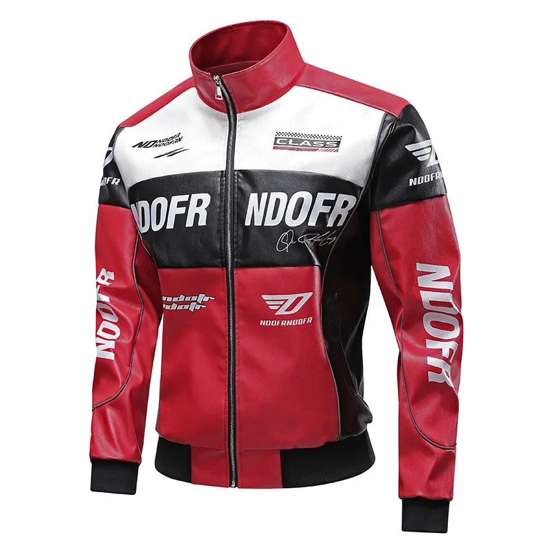 

Motorcycle Leather Jackets Men Streetwear Racing Clothing Couple Stand Collar Letter Printing