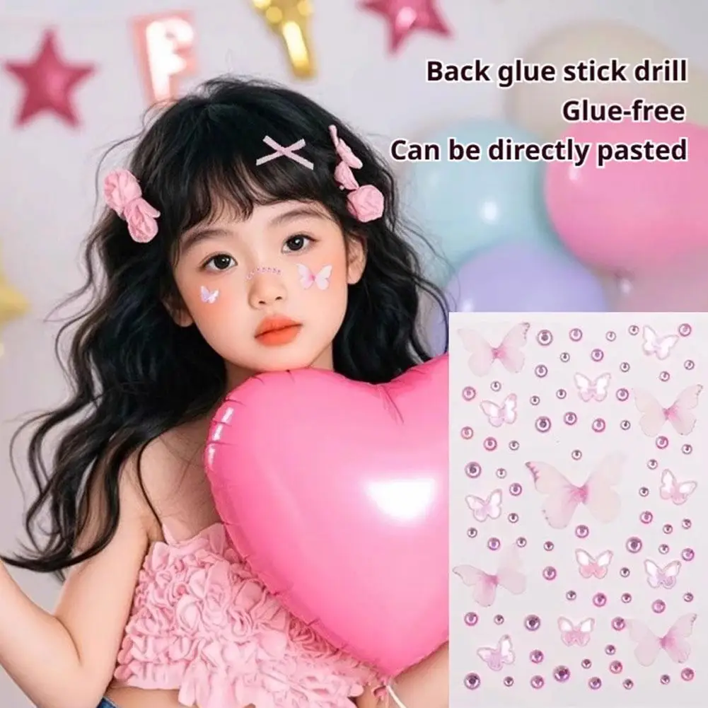 5 colori adesivi con diamanti per bambini autoadesivi fata farfalla viso occhi fai da te tatuaggi facciali per la decorazione del trucco del partito di scena