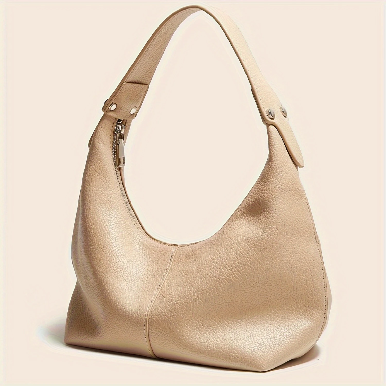 Solid Color Handbag- Minimalist Textured Zipper Armpit Bag