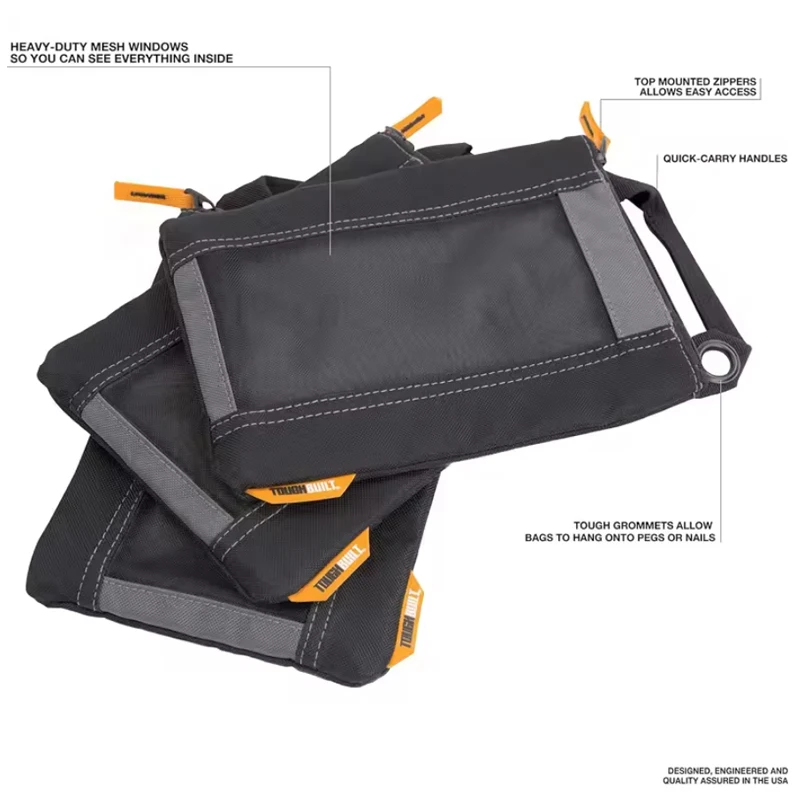 

TOUGHBUILT TB-94-M-3 3-пакетные сумки с застежкой для ногтей, аксессуары для электроинструментов, односторонняя прозрачная сумка для хранения высокой емкости