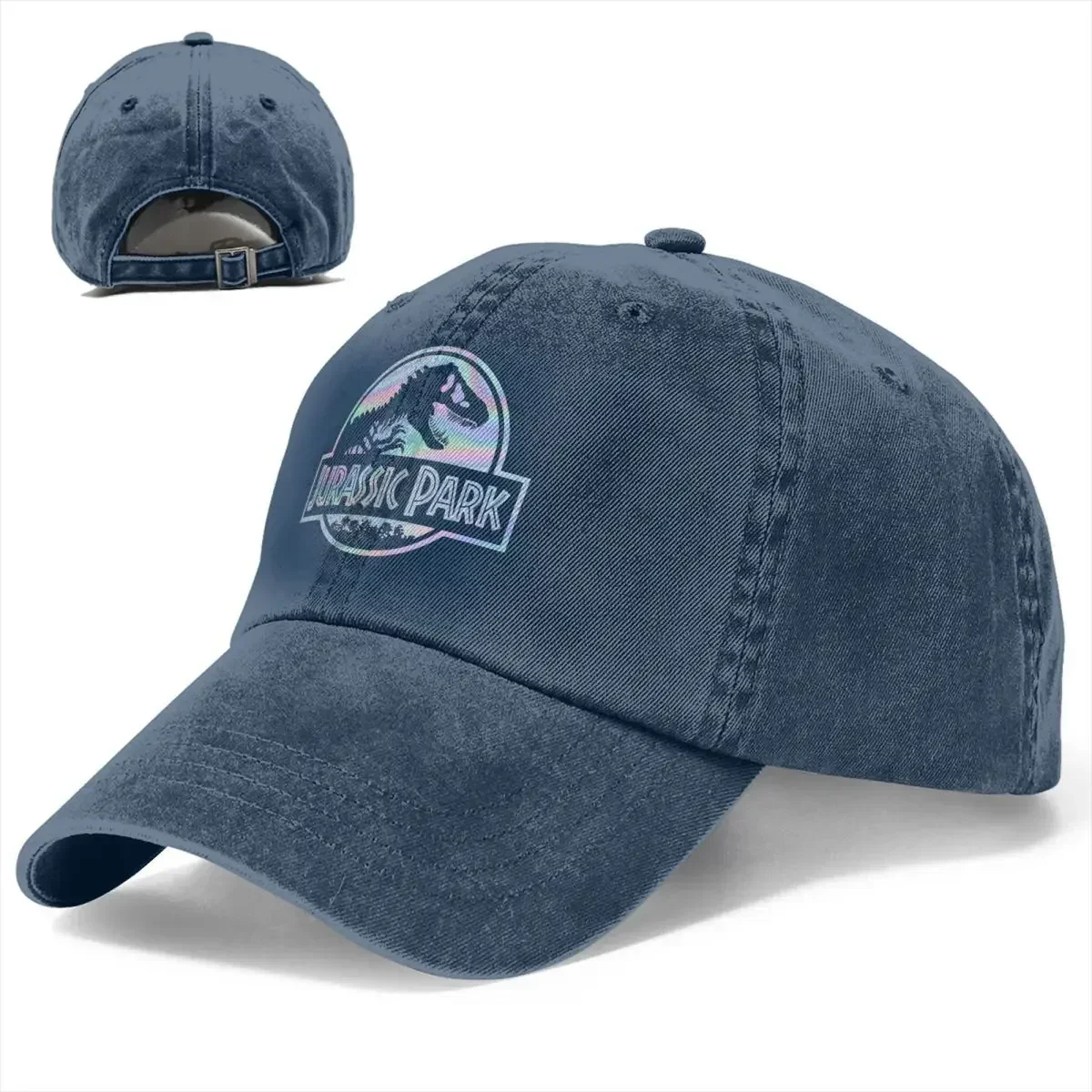 Jurassic Parks Baseball Caps Retro Distressed Denim Washed Retro Holographic T-Rex Movie Logo Snapback Cap Outdoor Golf Caps Hat