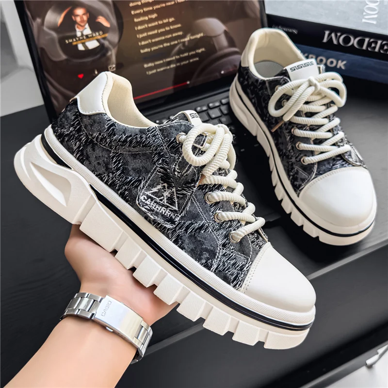 

2026 Men Casual Sports Shoes Canvas Retro Breathable Comfortable Anti Slip Thick Platform Outdoor Running Shoes Zapatillas