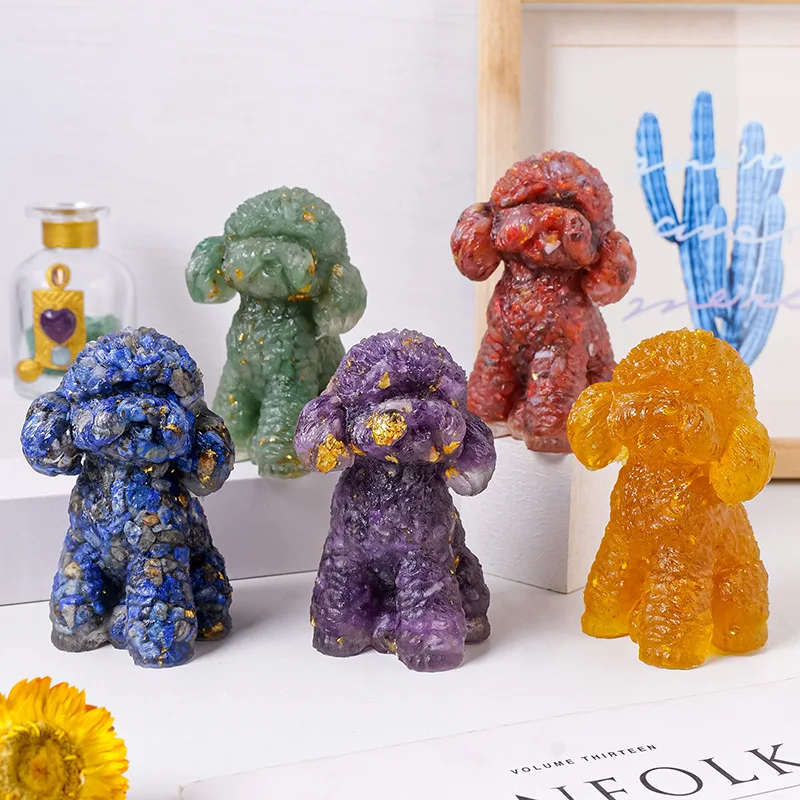 Crystal Drop Glue Resin Teddy Dog Figurine - Colorful Creative Decoration - Cute Pet Handcrafted For The Desktop Home Decoration